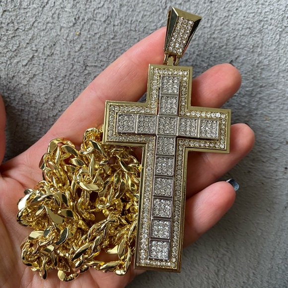 Other - Two tone hip hop cross necklace gold silver